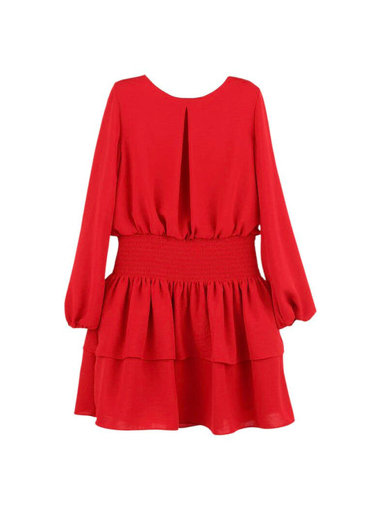 Gabby Girls Red Long Sleeve Smock Waist Amelia Dress