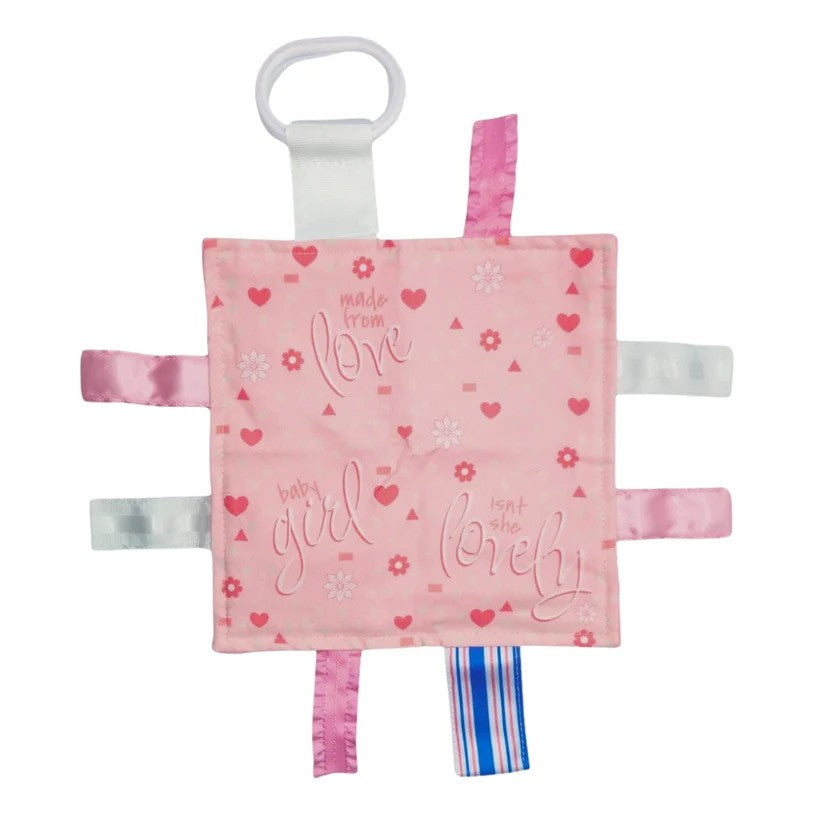 Baby Girl Pink Hospital Blanket Design Tag Toy w/Crinkle