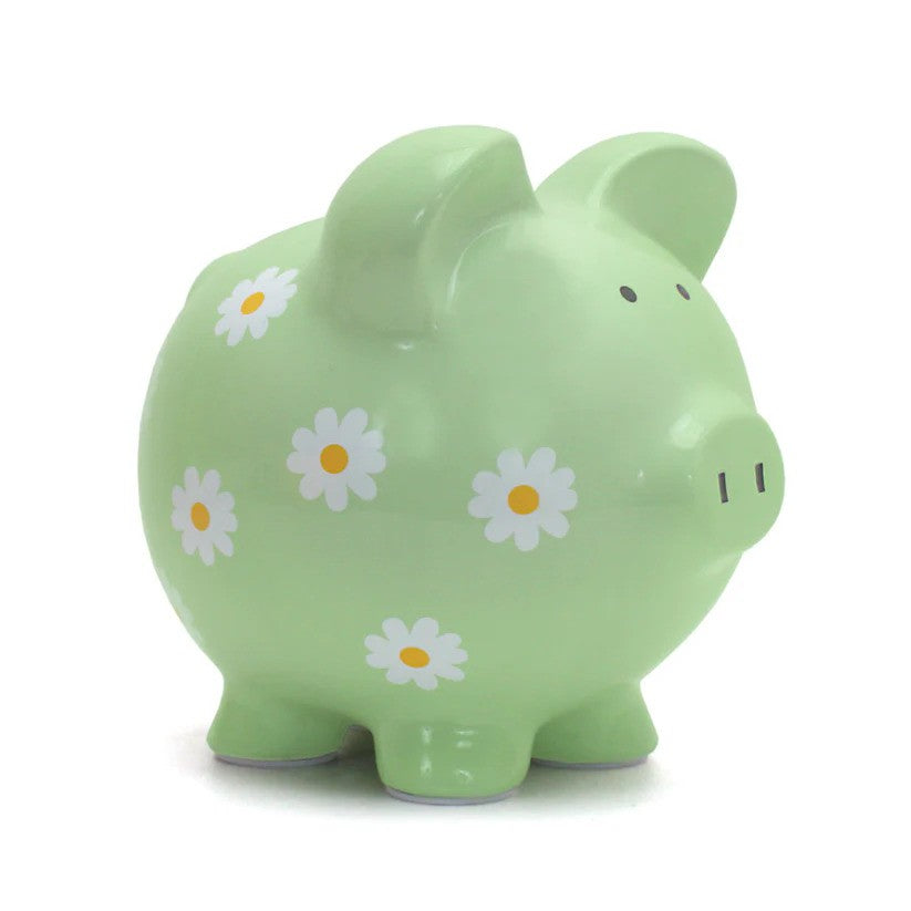 Child To Cherish Green Daisy Large Piggy Bank