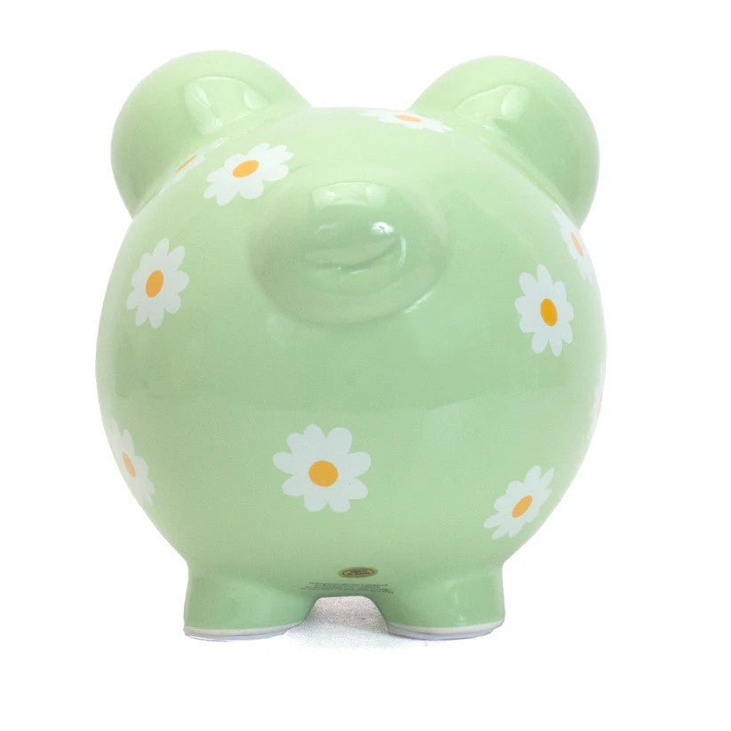 Child To Cherish Green Daisy Large Piggy Bank