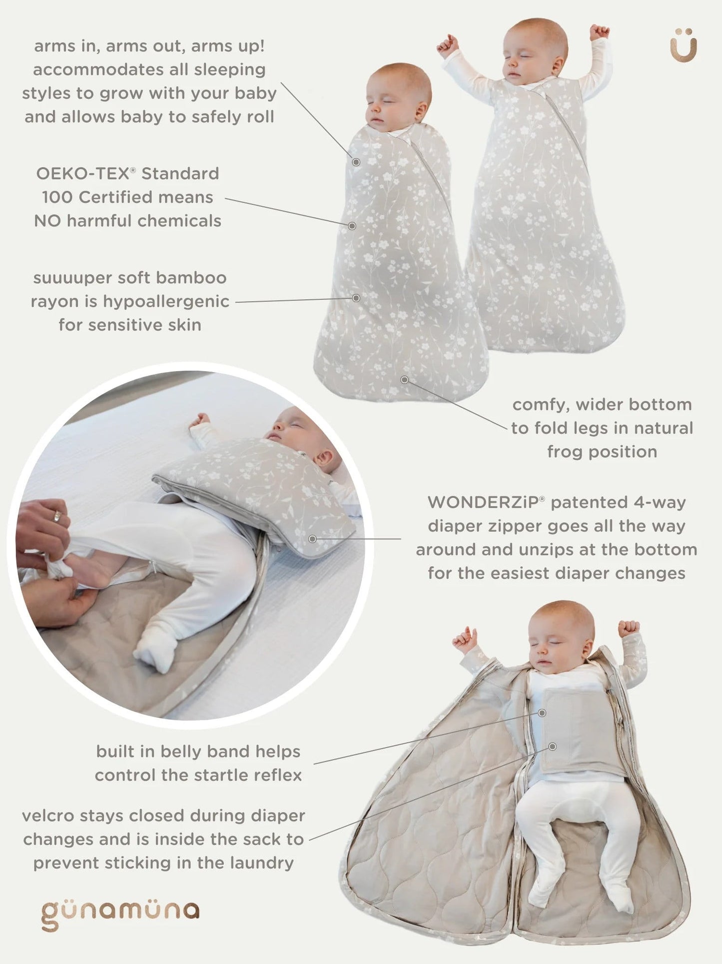 gunamuna Sleep Sacks Gunamuna Swaddle Sleep Sack / 1.0 TOG