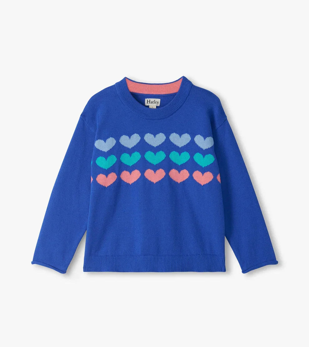 Hatley Girls Shirts Dazzling Blue / 5 Hatley Girls Heart Stripes Crew Neck Sweater