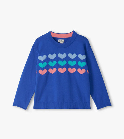 Hatley Girls Shirts Dazzling Blue / 5 Hatley Girls Heart Stripes Crew Neck Sweater