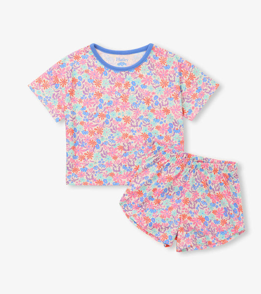 Hatley Blue / 5 Hatley Girls Whimsical Flowers Short Sleet Set