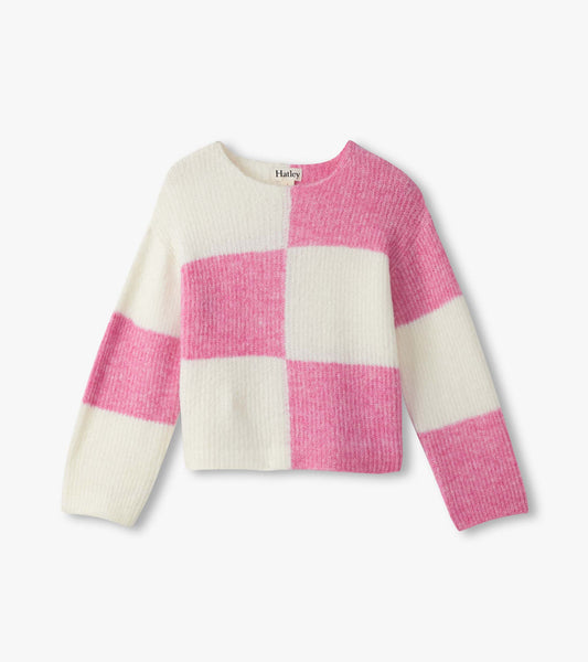 Hatley Sea Pink Check Drop Shoulder Sweater