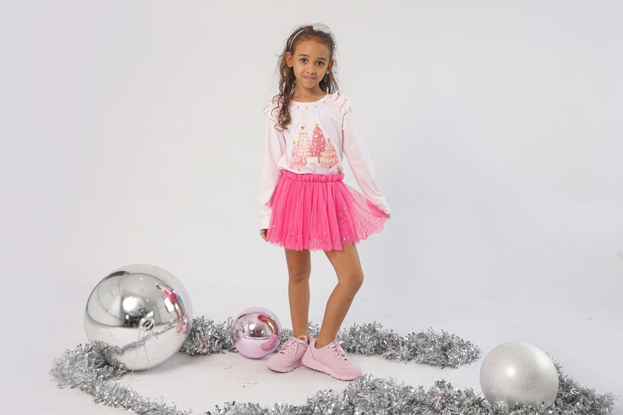 Haven Girl Pink Christmas LF Ruffle Tee