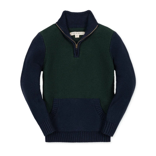 Hope & Henry Boys Shirts Navy & Deep Green / 5 Hope & Henry Boys Organic Half Zip Kanga Sweater