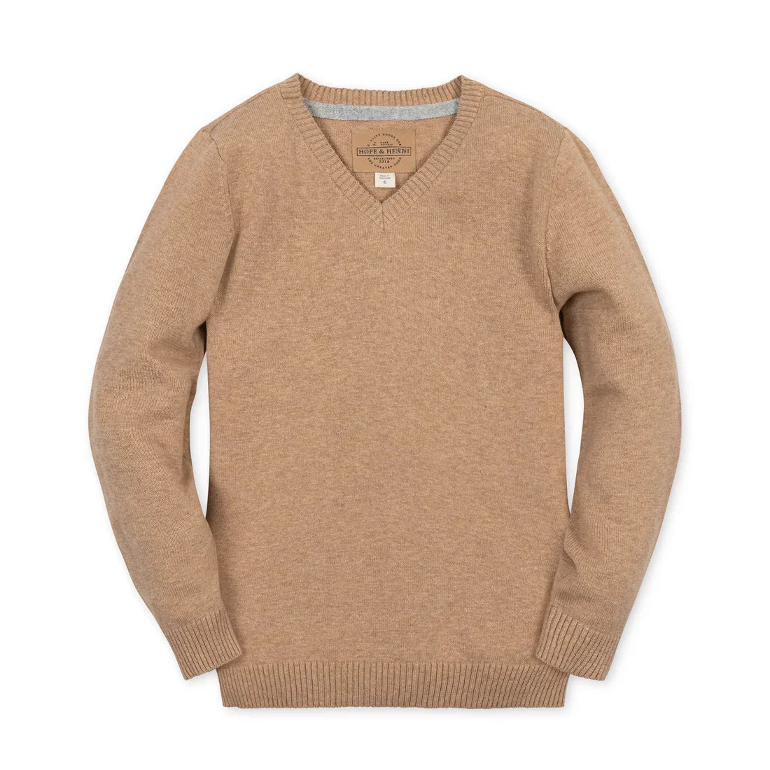 Hope & Henry Boys Shirts Camel Heather / 5 Hope & Henry Boys Organic V-Neck Sweater with Elbow Patches