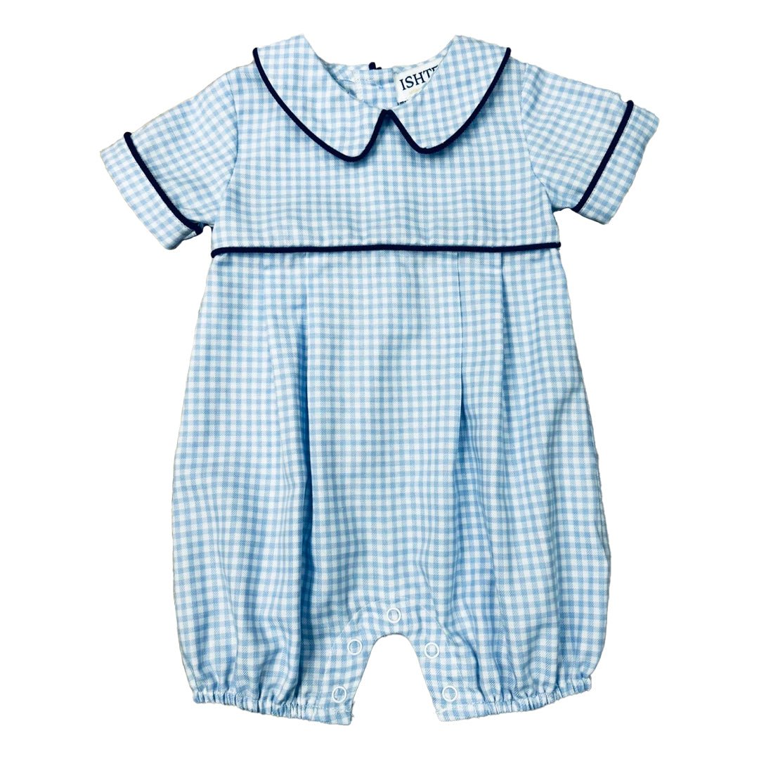 Ishtex Textile Products Blue Plaid / 3 Mo Ishtex Textile Products Blue Plaid Boys Romper
