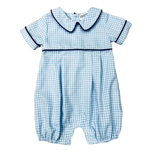 Ishtex Textile Products Blue Plaid / 3 Mo Ishtex Textile Products Blue Plaid Boys Romper