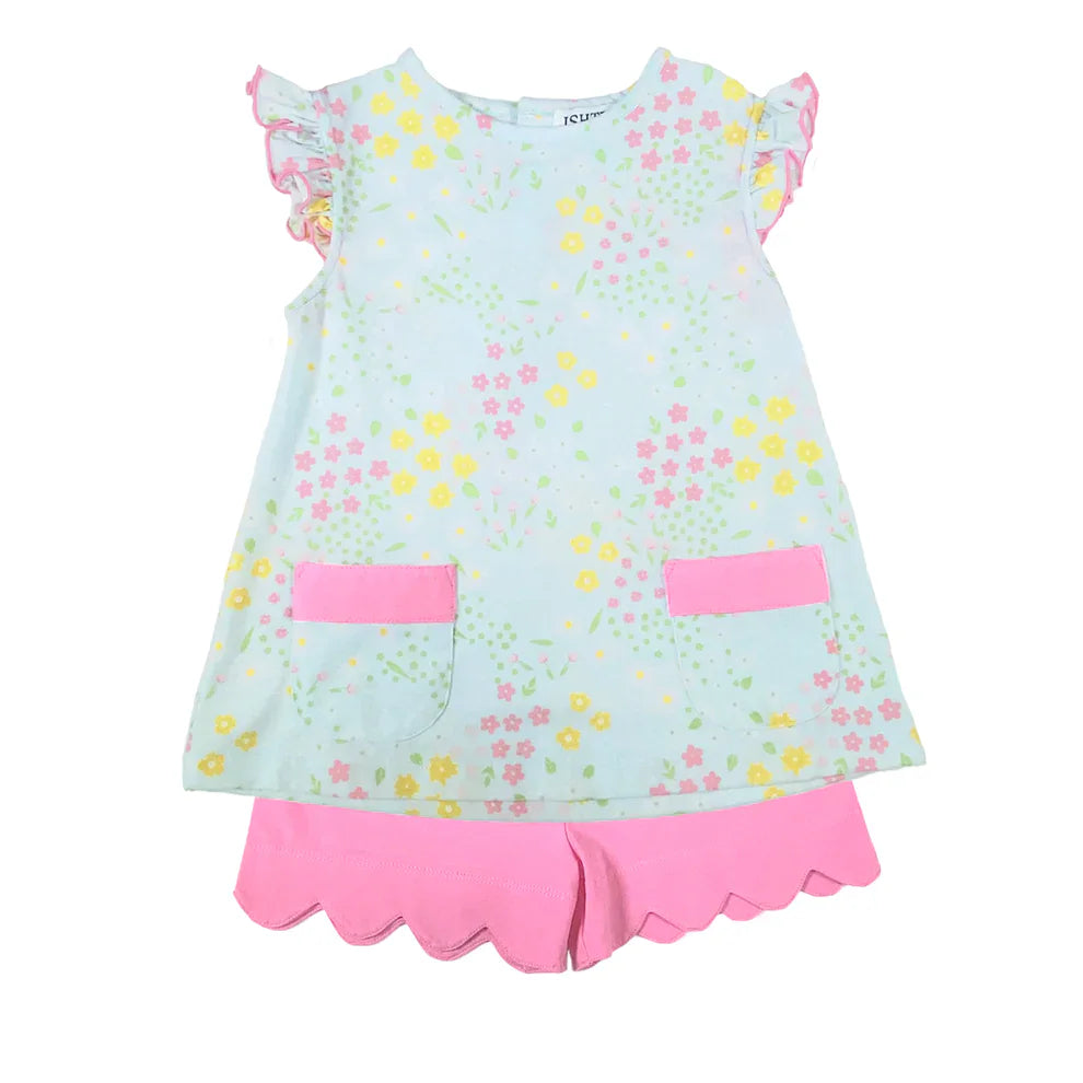 Ishtex Textile Products Mint / 2 Toddler Ishtex Textiles Products Girls Flower Short Set