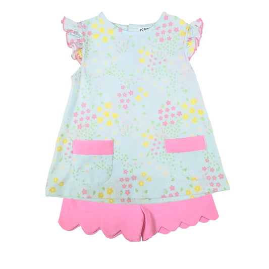 Ishtex Textile Products Mint / 2 Toddler Ishtex Textiles Products Girls Flower Short Set