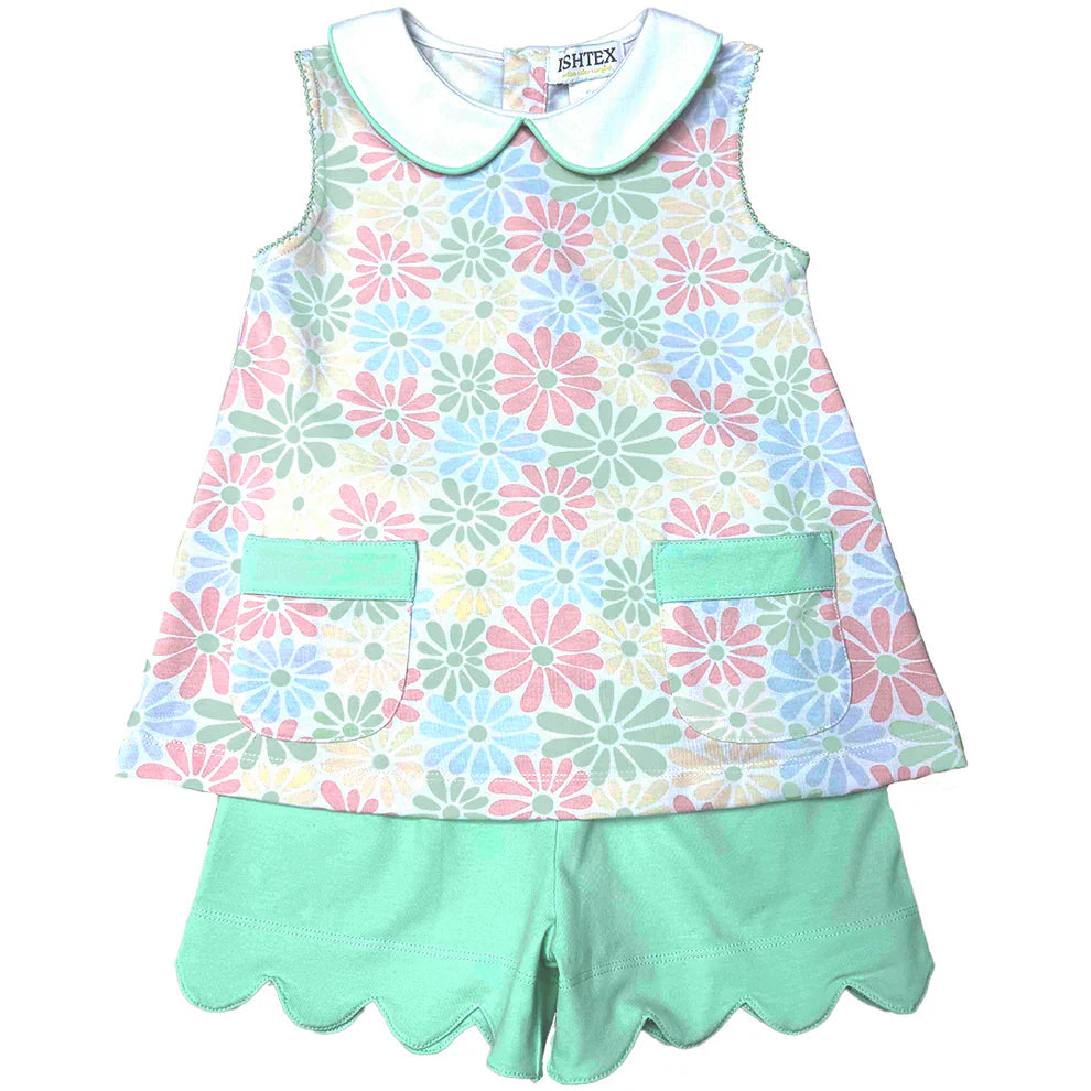 Ishtex Textile Products Retro Flower / 2 Toddler Ishtex Textiles Products Girls Retro Flower Short Set