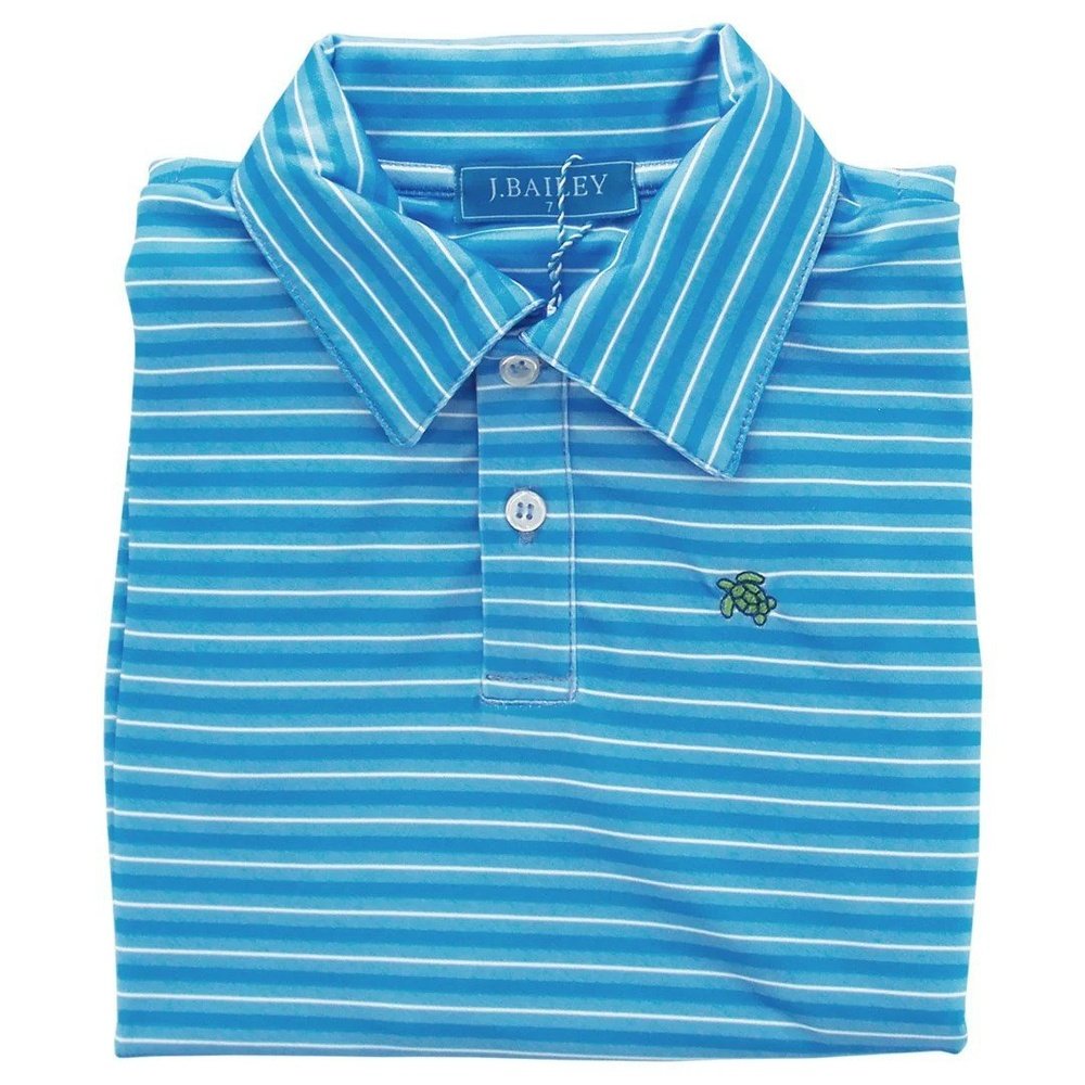 J Bailey by Bailey Boys Harry Long Sleeve Performance Polo- Medium Blue/Lt. Blue