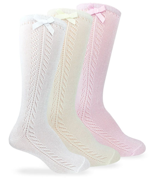Jefferies Socks White / 3-7 Jefferies Socks Pointelle Bow Knee Sock