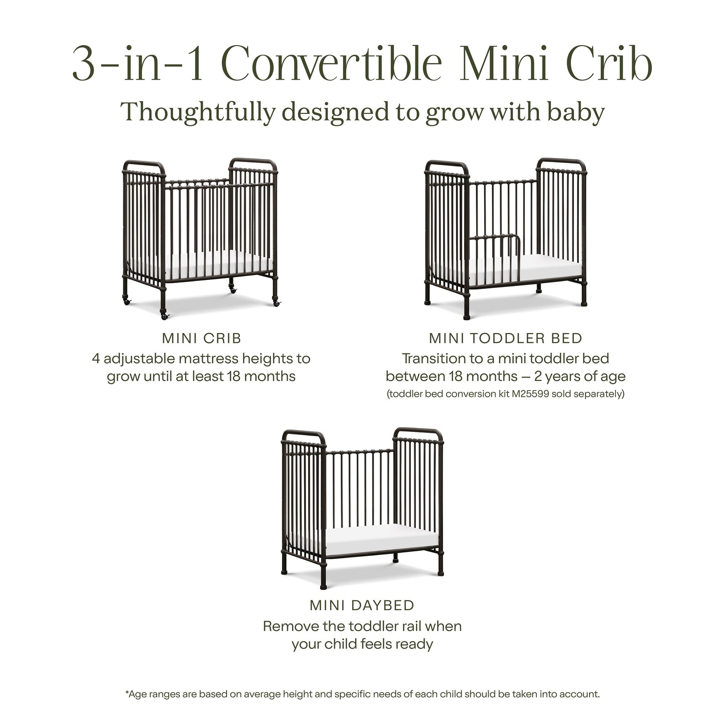 Namesake Abigail 3-in-1 Convertible Mini Crib