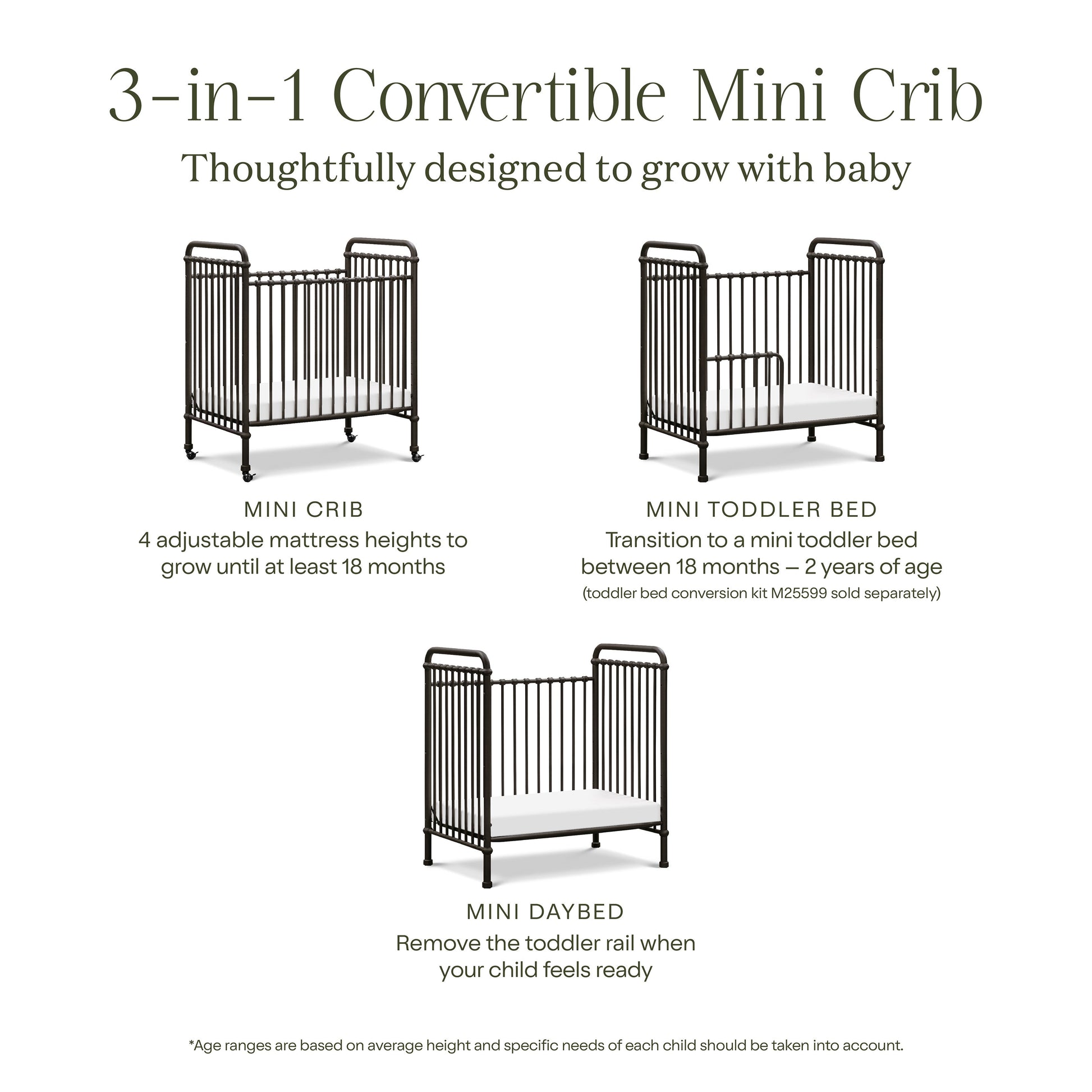 Namesake Abigail 3-in-1 Convertible Mini Crib