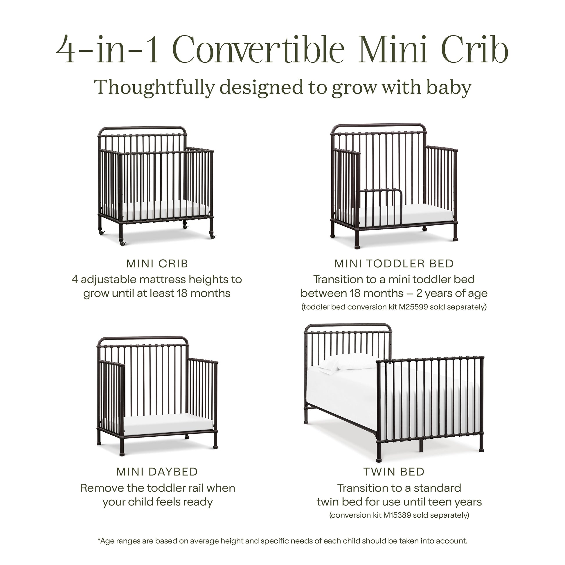 Namesake Winston 4-in-1 Convertible Mini Crib