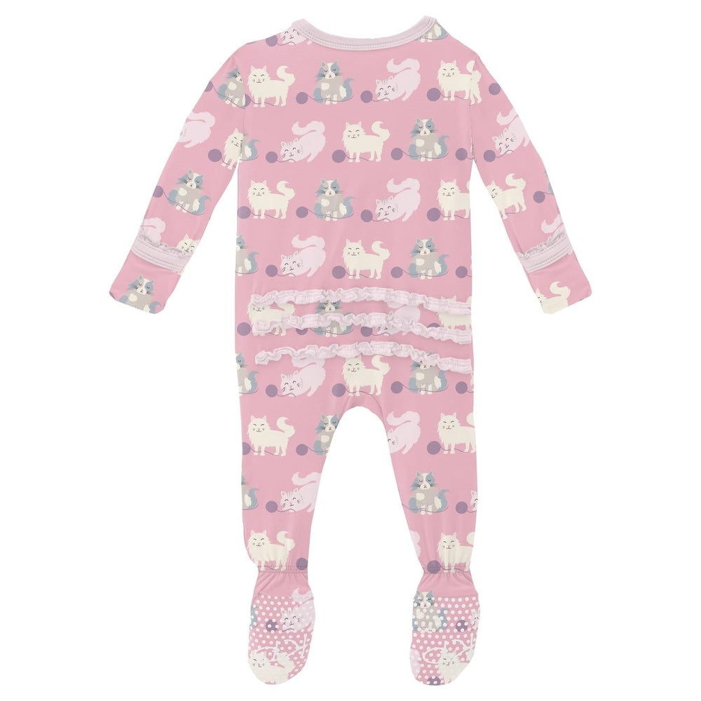 Kickee Pants Girls Cake Pop Cats & Yarn Ruffle Footie