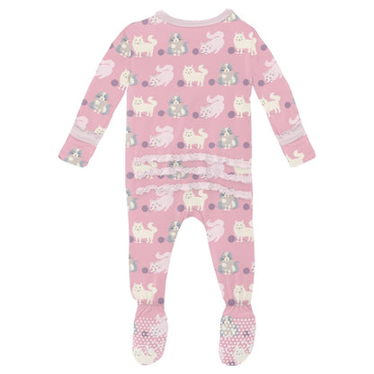 Kickee Pants Girls Cake Pop Cats & Yarn Ruffle Footie