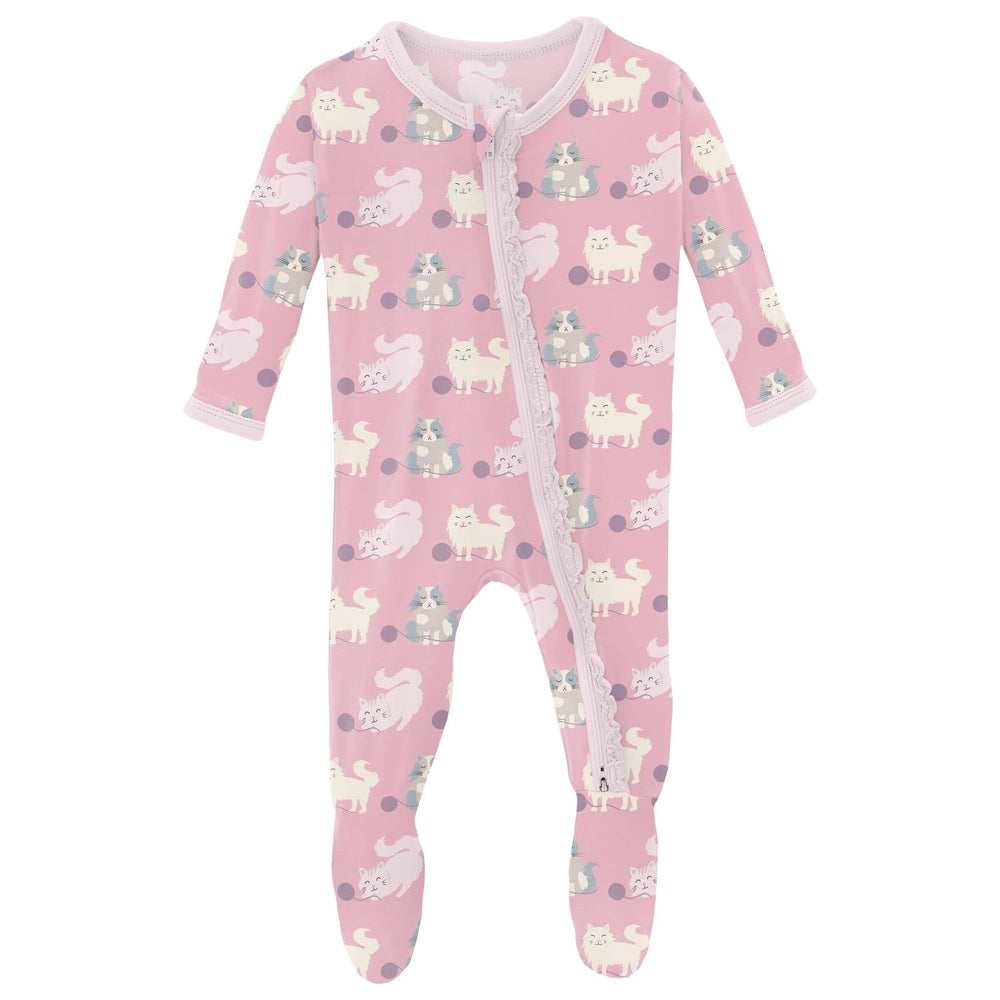 Kickee Pants Girls Cake Pop Cats & Yarn Ruffle Footie