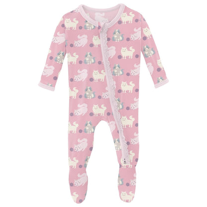 Kickee Pants Girls Cake Pop Cats & Yarn Ruffle Footie