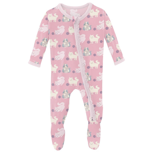 Kickee Pants Girls Cake Pop Cats & Yarn Ruffle Footie
