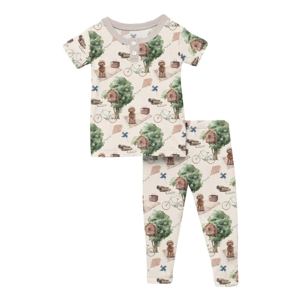 Kickee Pants Natural Tree House Short Sleeve Henley Pajama Set