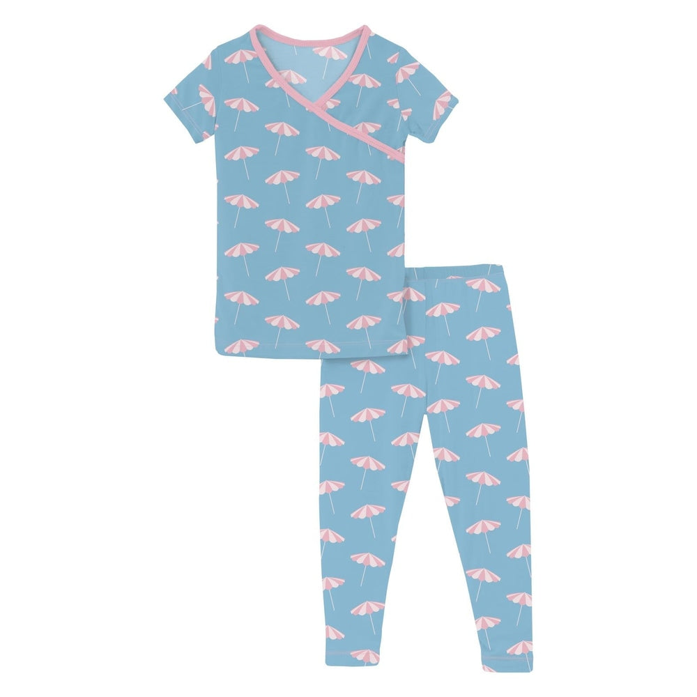 Kickee Pants Seaside Blue Beach Umbrellas Kimono Pajama Set