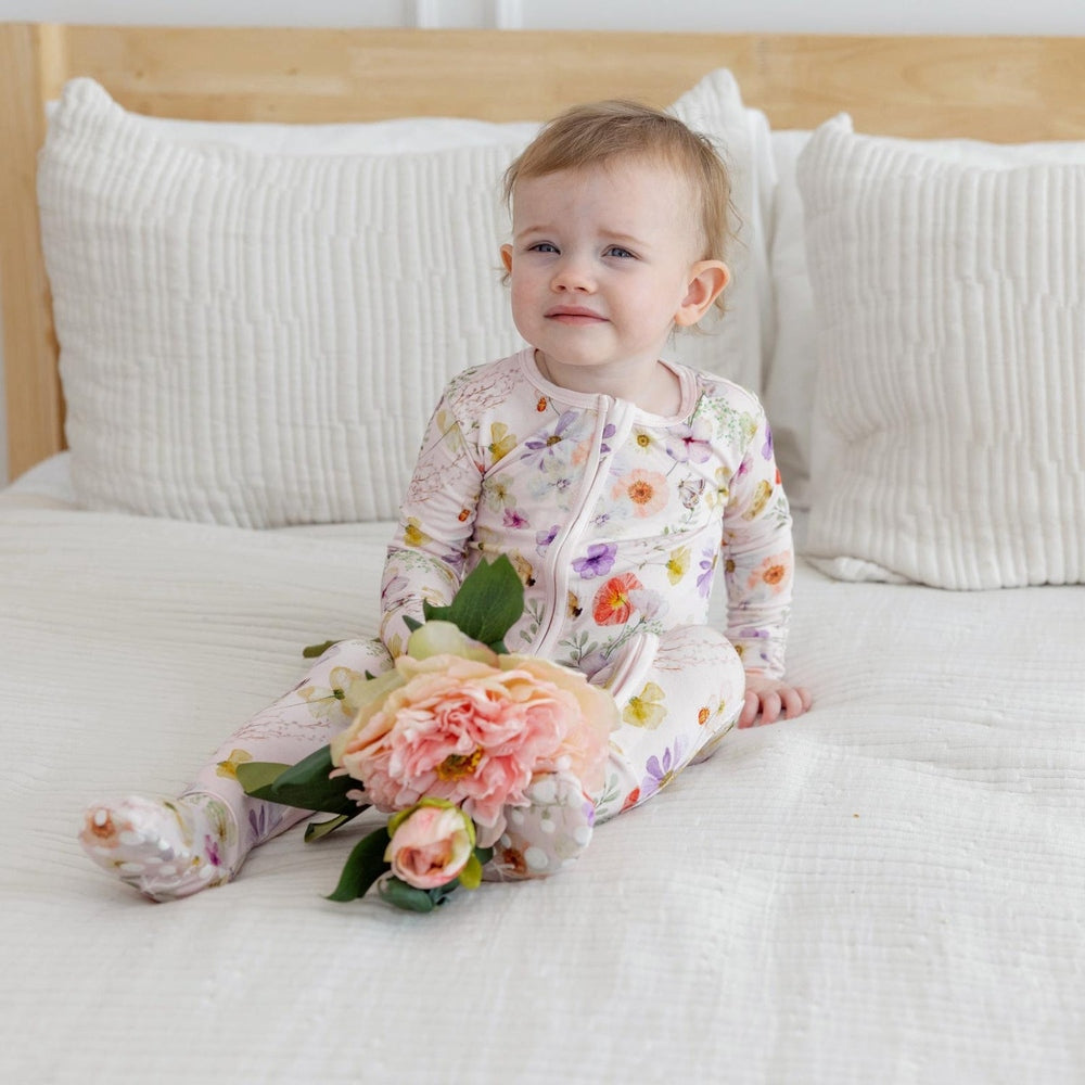 Kickee Pants Shrinking Violet Pressed Flowers Ruffle Footie