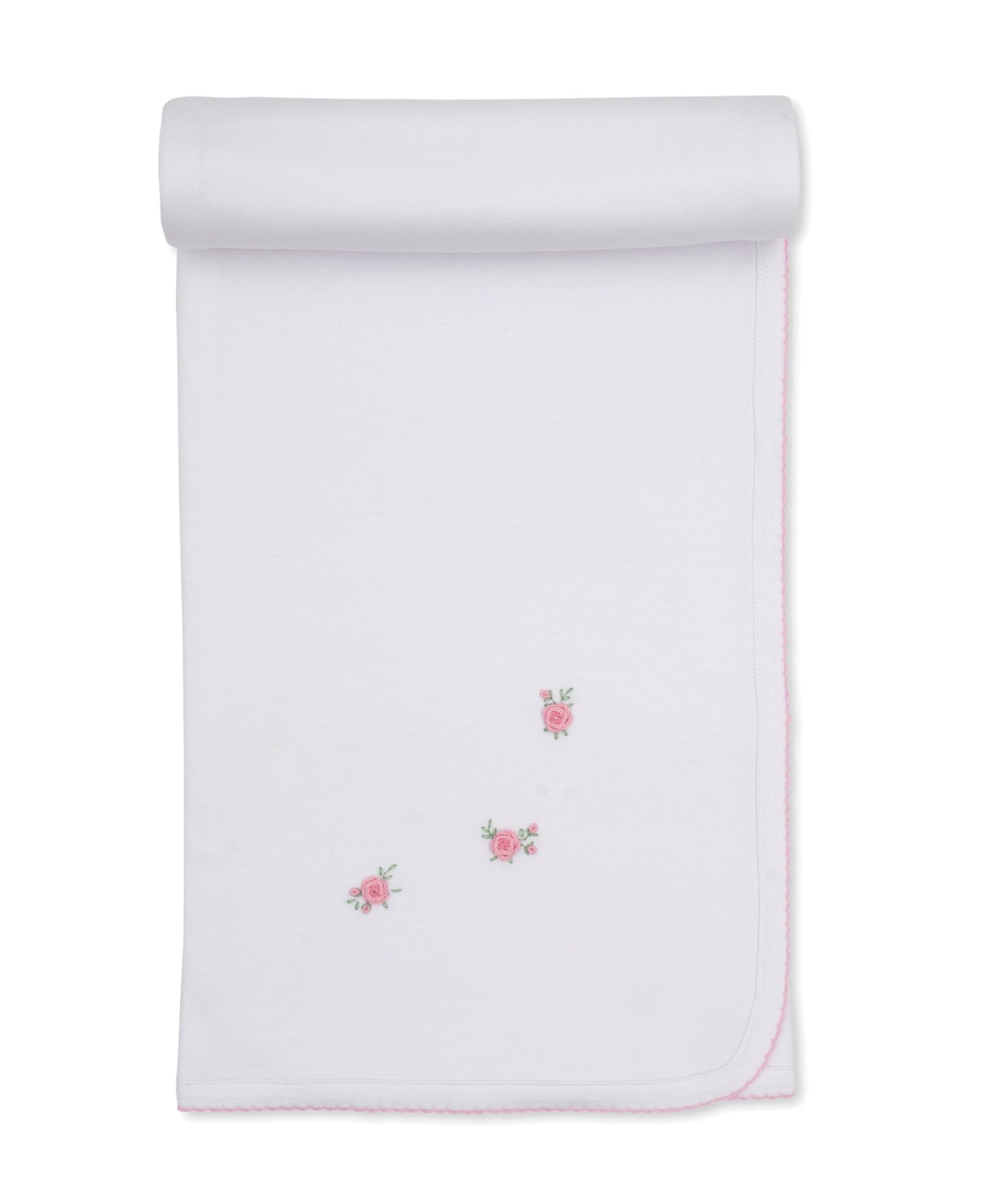 Kissy KissyKissy Kissy Embroidered Rose Blanket White w/Pink TrimBabysupermarket