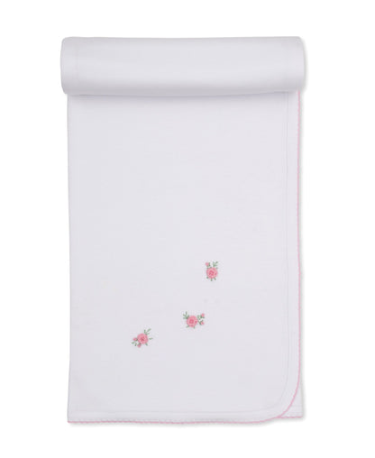 Kissy KissyKissy Kissy Embroidered Rose Blanket White w/Pink TrimBabysupermarket