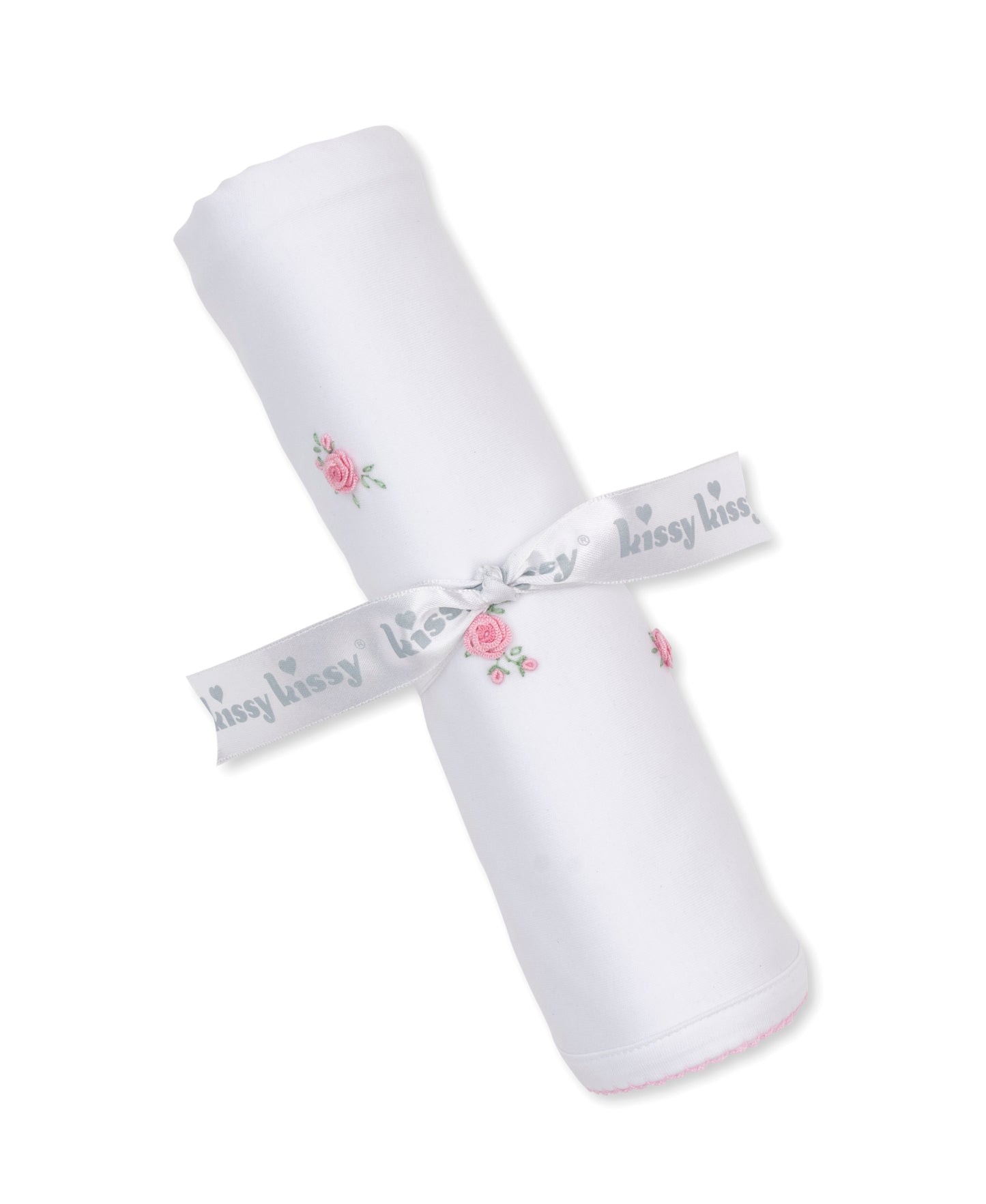 Kissy KissyKissy Kissy Embroidered Rose Blanket White w/Pink TrimBabysupermarket