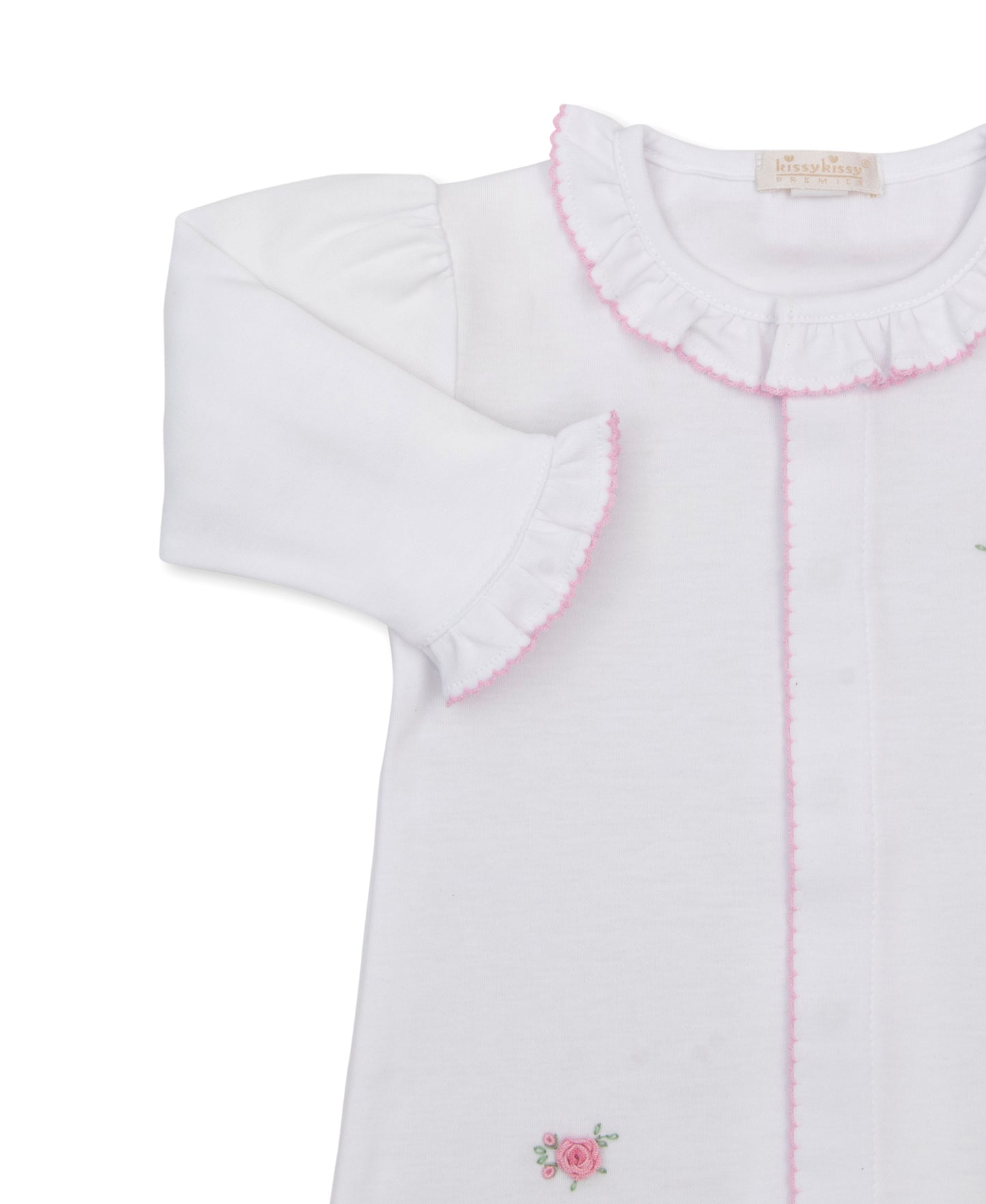 Kissy Kissy Girls Apparel / Gowns / Infant Kissy Kissy Embroidered Rose Convertible Gown White w/Pink Trim