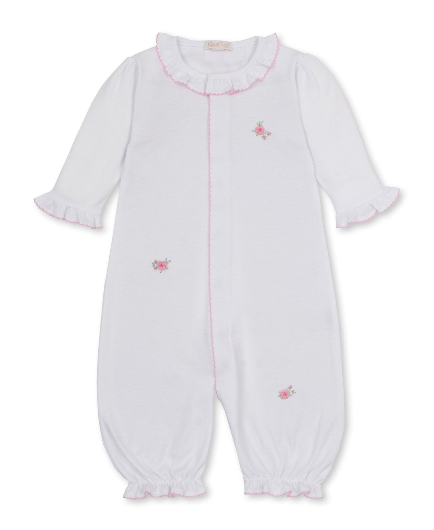 Kissy Kissy Girls Apparel / Gowns / Infant Kissy Kissy Embroidered Rose Convertible Gown White w/Pink Trim