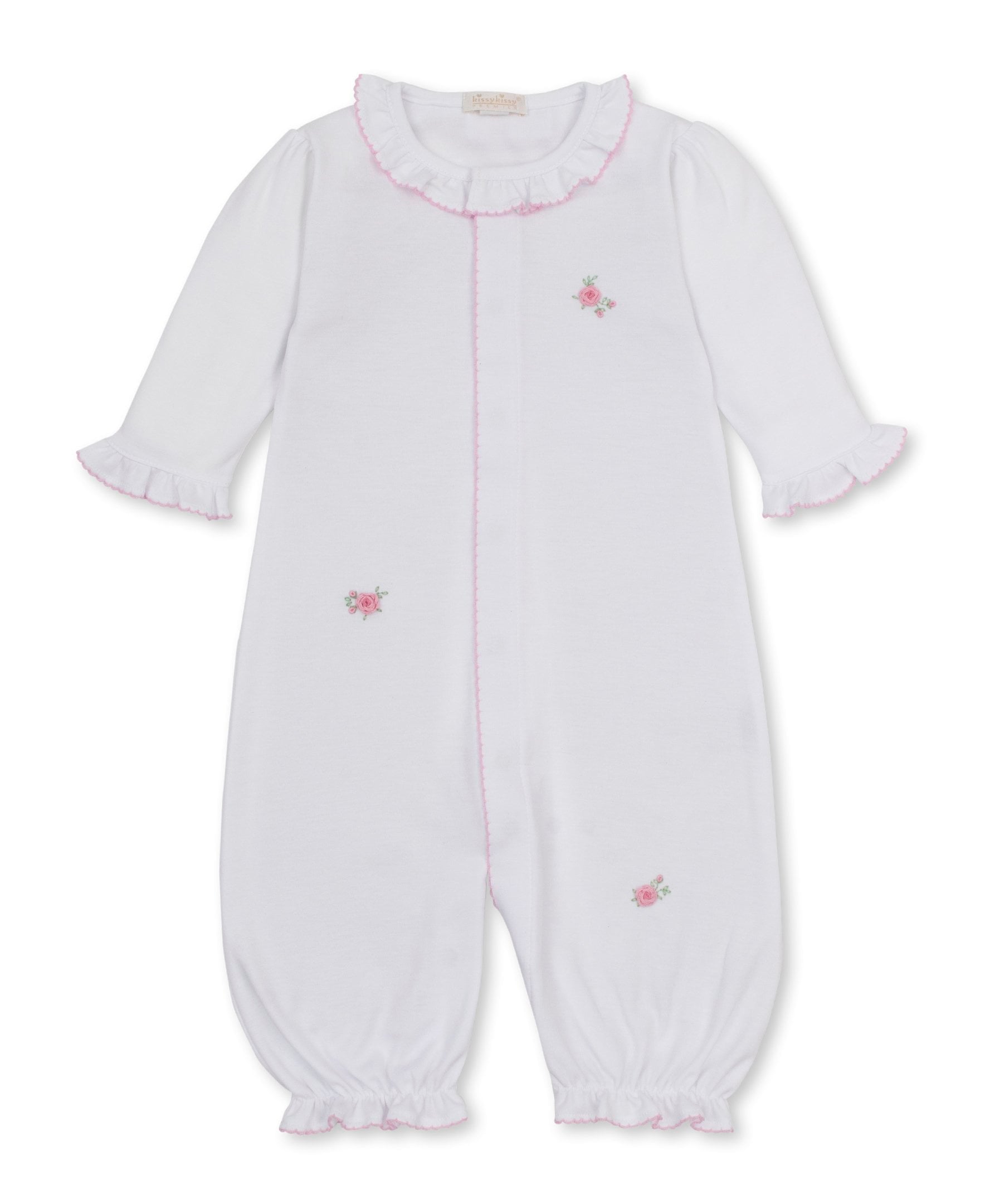 Kissy Kissy Girls Apparel / Gowns / Infant Kissy Kissy Embroidered Rose Convertible Gown White w/Pink Trim