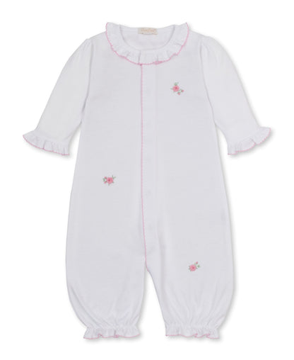 Kissy Kissy Girls Apparel / Gowns / Infant Kissy Kissy Embroidered Rose Convertible Gown White w/Pink Trim