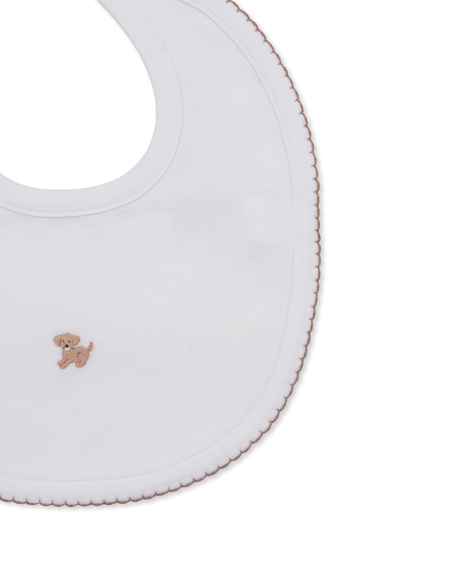 Kissy Kissy Bibs Kissy Kissy Premier Puppy Paws Embroidered Bib White w/Brown Trim