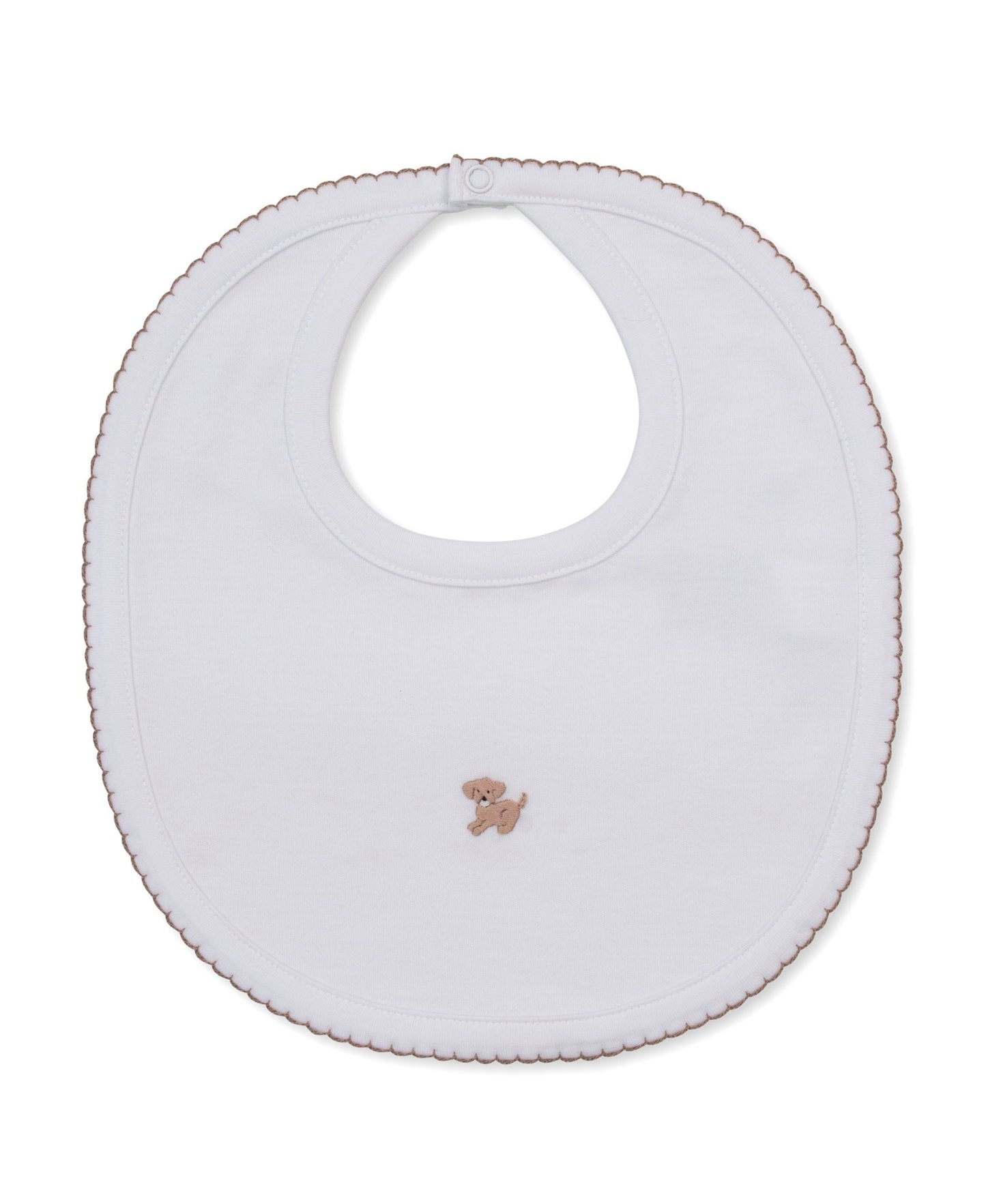 Kissy Kissy Bibs Kissy Kissy Premier Puppy Paws Embroidered Bib White w/Brown Trim