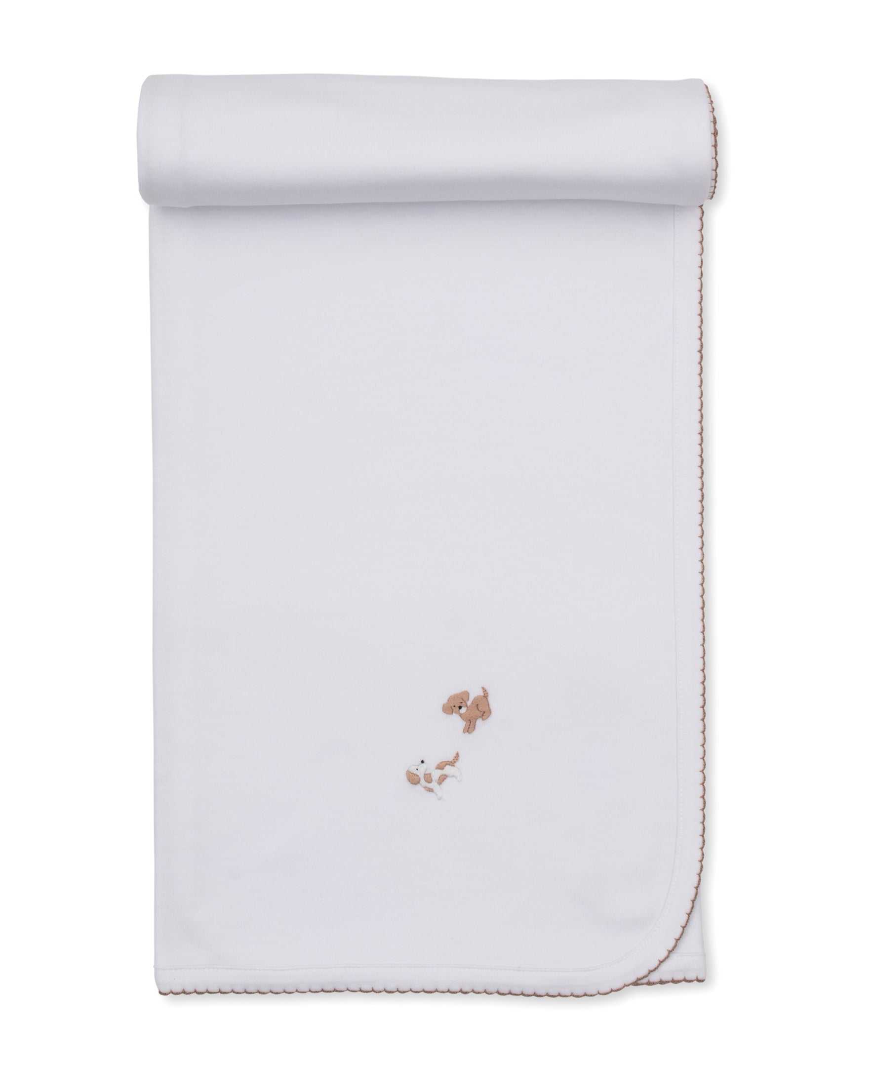 Kissy Kissy Swaddle & Receiving Blankets Kissy Kissy Premier Puppy Paws Embroidered Blanket White w/Brown Trim