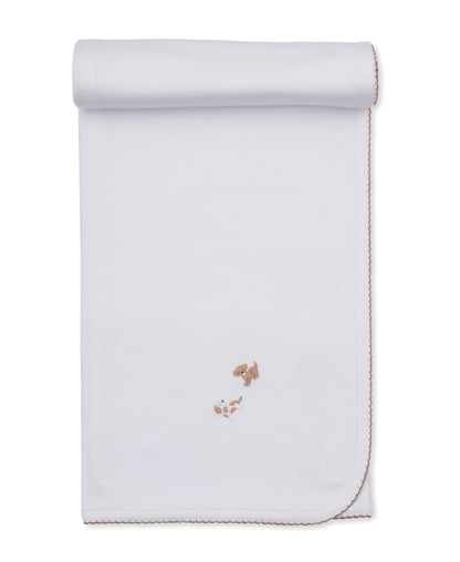 Kissy Kissy Swaddle & Receiving Blankets Kissy Kissy Premier Puppy Paws Embroidered Blanket White w/Brown Trim