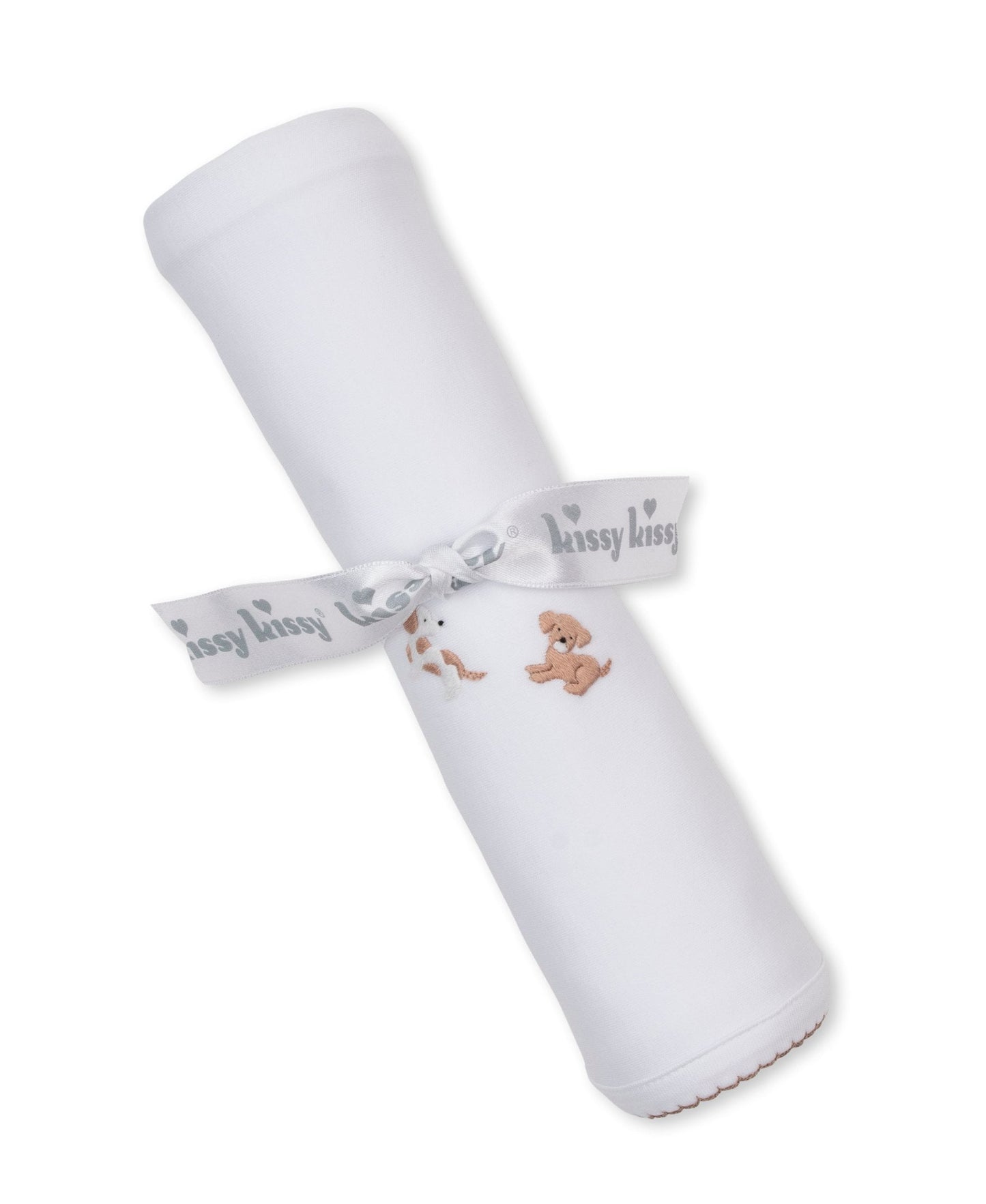Kissy Kissy Swaddle & Receiving Blankets Kissy Kissy Premier Puppy Paws Embroidered Blanket White w/Brown Trim