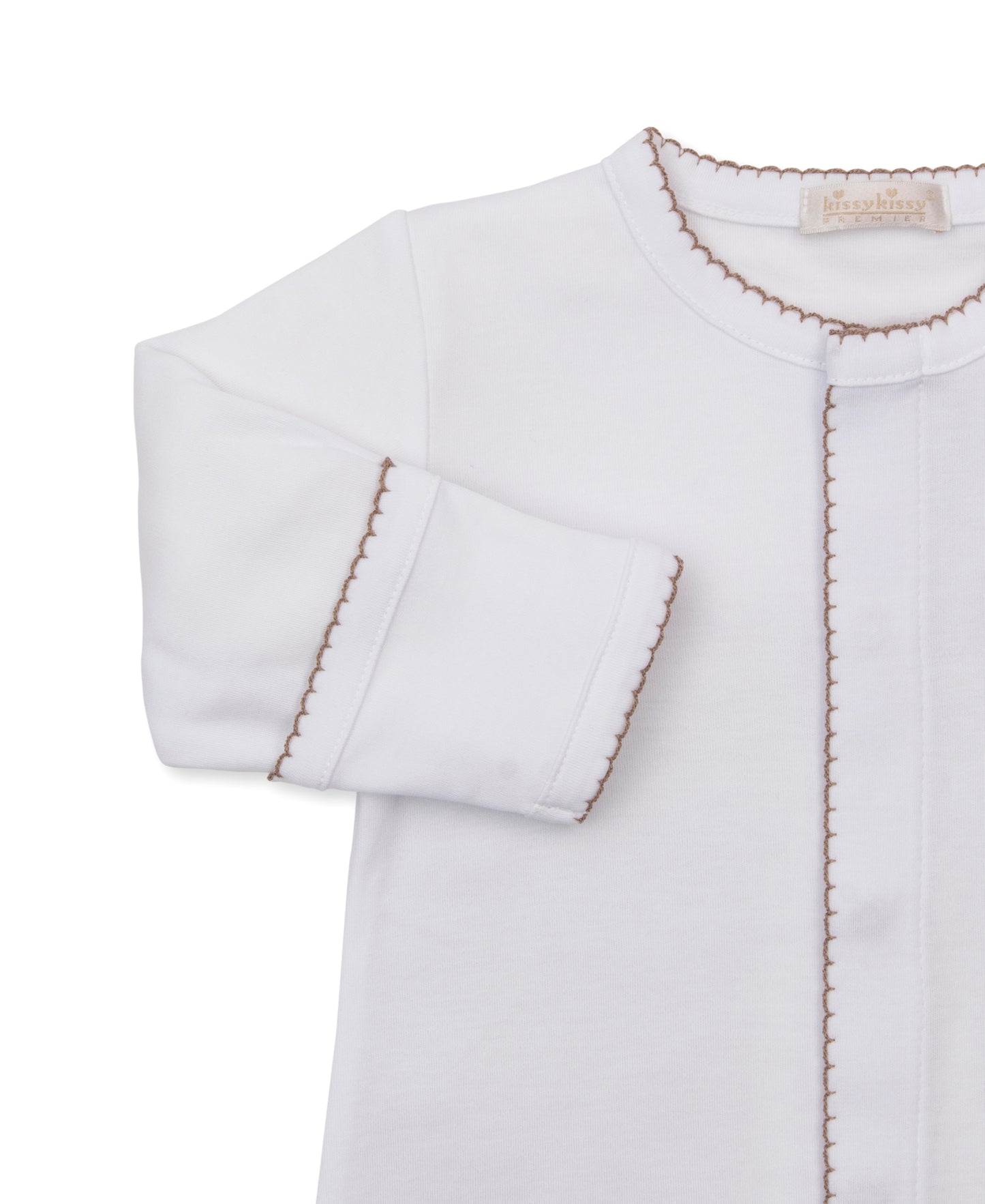 Kissy Kissy Boys Apparel / Gowns / Infant Kissy Kissy Premier Puppy Paws Embroidered Convertible Gown White w/Brown Trim