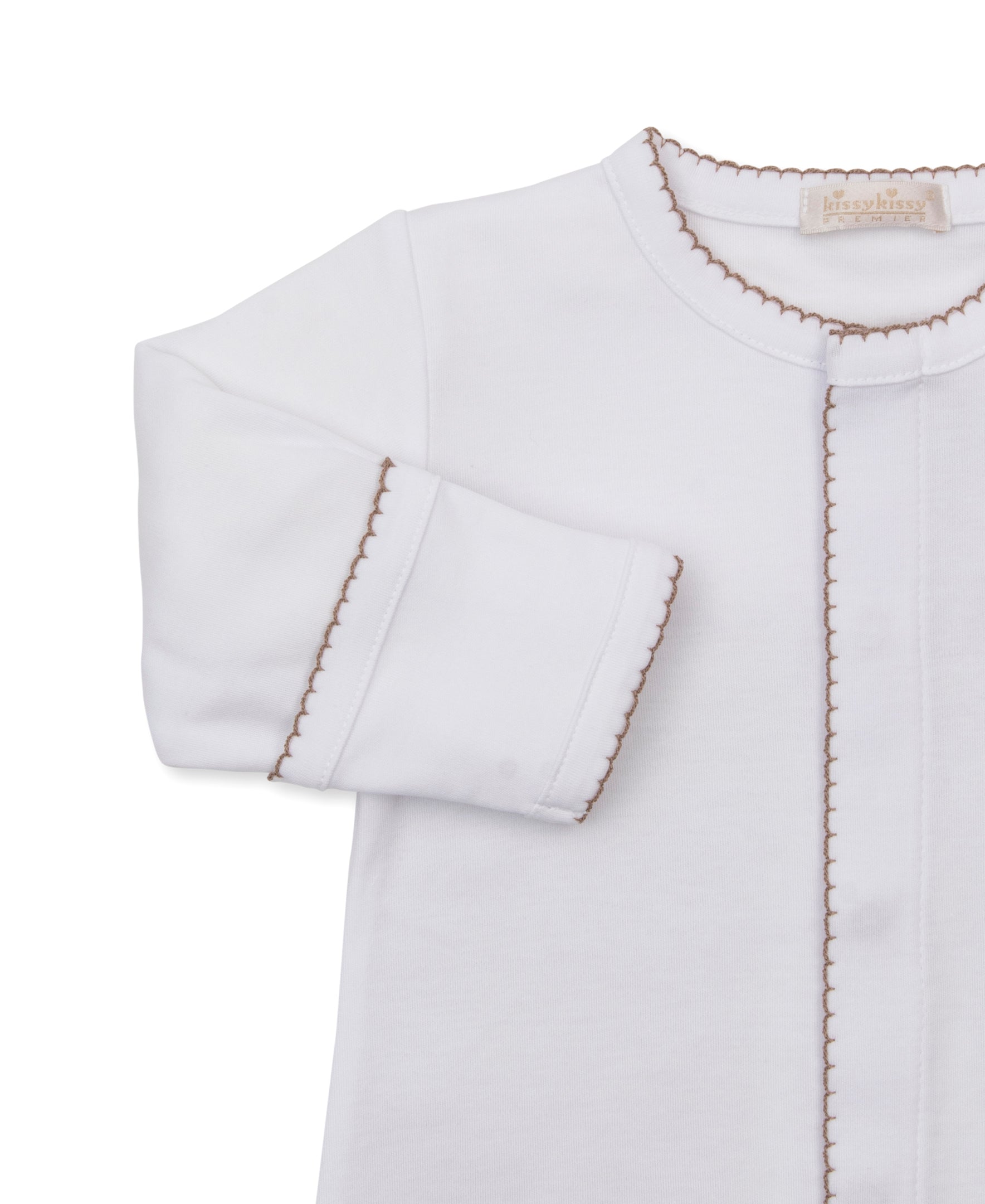 Kissy Kissy Boys Apparel / Gowns / Infant Kissy Kissy Premier Puppy Paws Embroidered Convertible Gown White w/Brown Trim