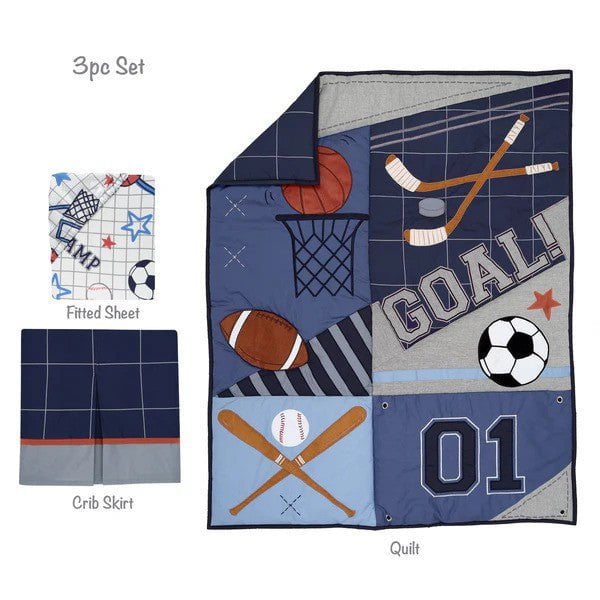 Lambs & Ivy Baby Sports 3-Piece Football/Basketball Baby Crib Bedding Set