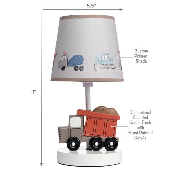 LAMBS & IVY More Decor Lambs & Ivy Construction Zone Truck Nursery Lamp with Shade & Bulb