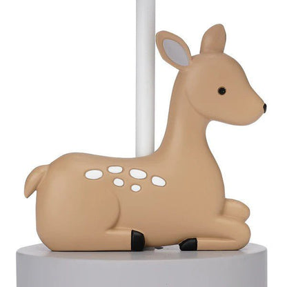 LAMBS & IVY More Decor Lambs & Ivy Deer Park Woodland Taupe Lamp with Gray/White Shade & Bulb
