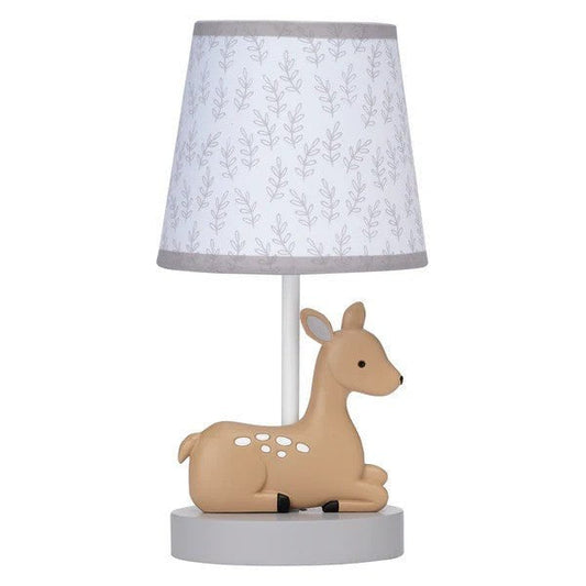 LAMBS & IVY More Decor Lambs & Ivy Deer Park Woodland Taupe Lamp with Gray/White Shade & Bulb