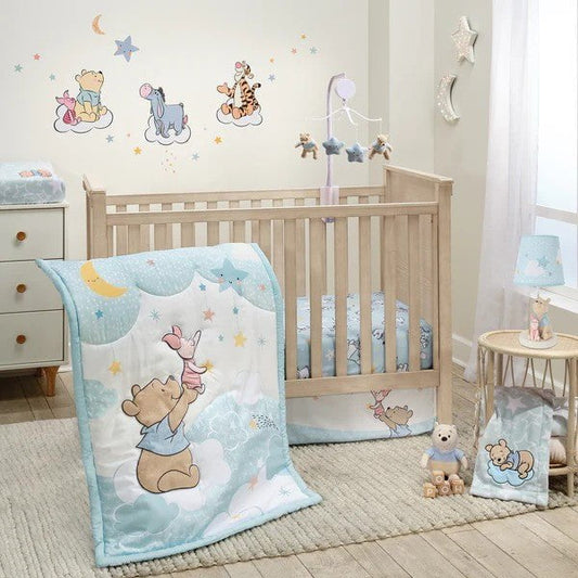 Lambs & Ivy Disney Baby Starlight Pooh 3-Piece Blue Nursery Crib Bedding Set