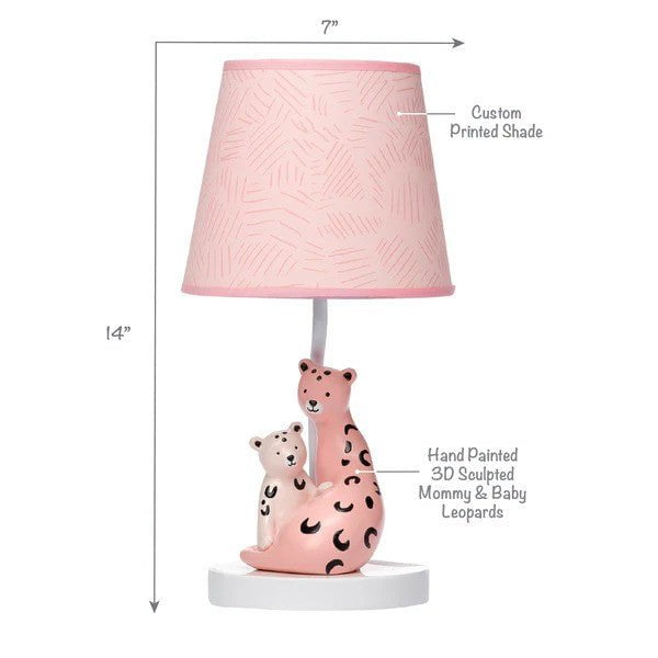 Lambs & Ivy Enchanted Safari Pink Leopard Lamp with Shade & Bulb